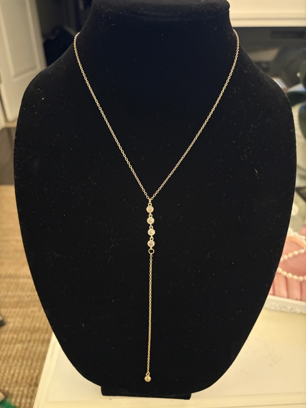 Delicate Gold plated  Y-Necklace with CZ Accents
